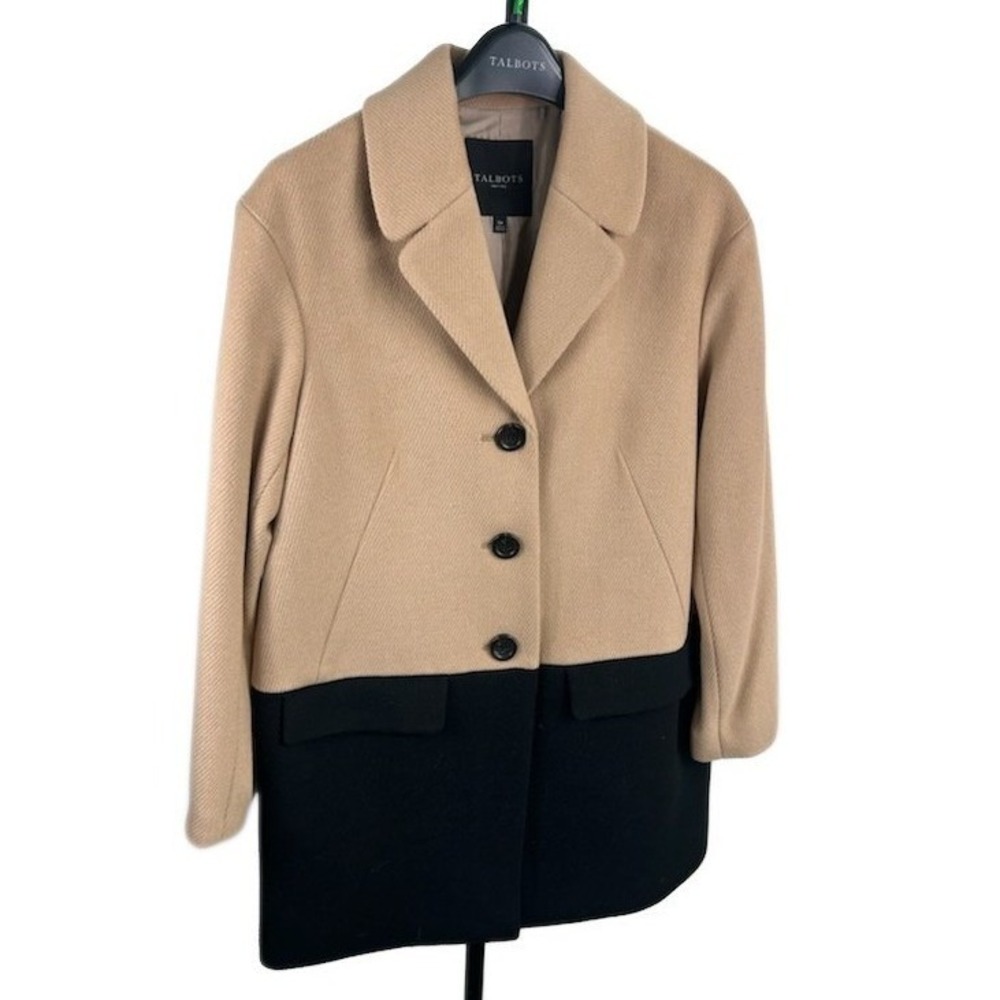 Talbots Wool Blend Jacket Women's Size 10P Petite Black Beige Two Tone Petite